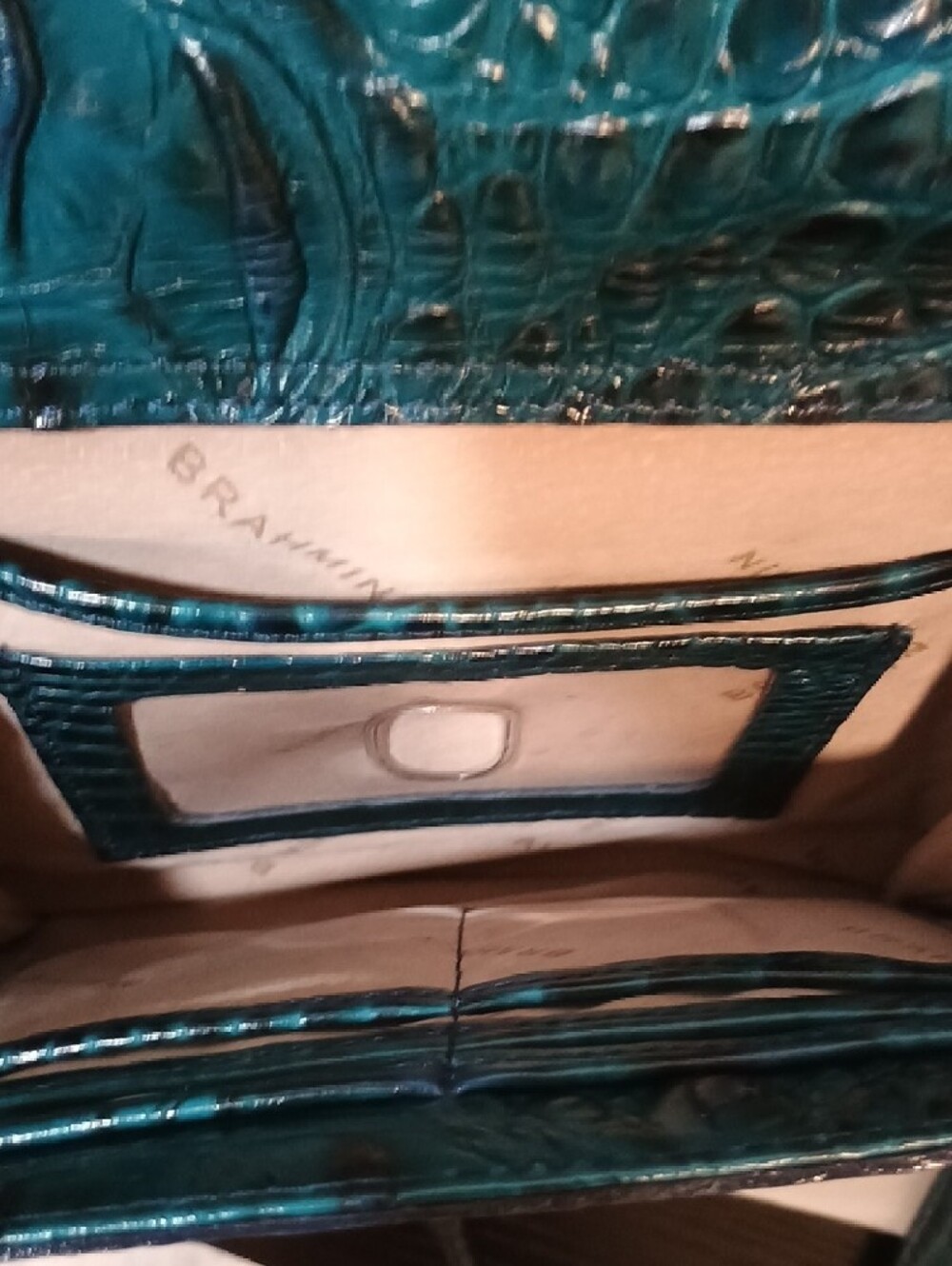 Brahmin Mimosa - Teal Croc-Embossed Leather Crossbody with Gold Hardware - Picture 5 of 7